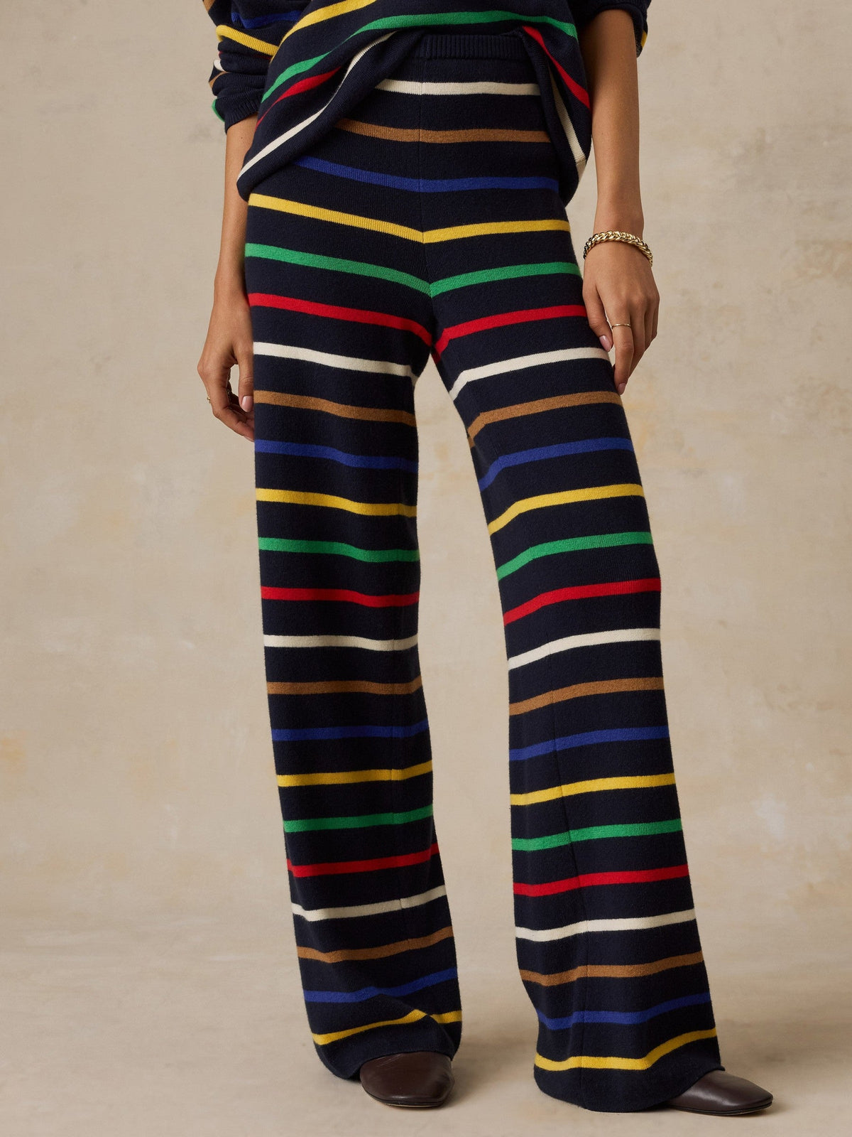 Cotton Cashmere Sweater Pant - Navy Multi Stripe