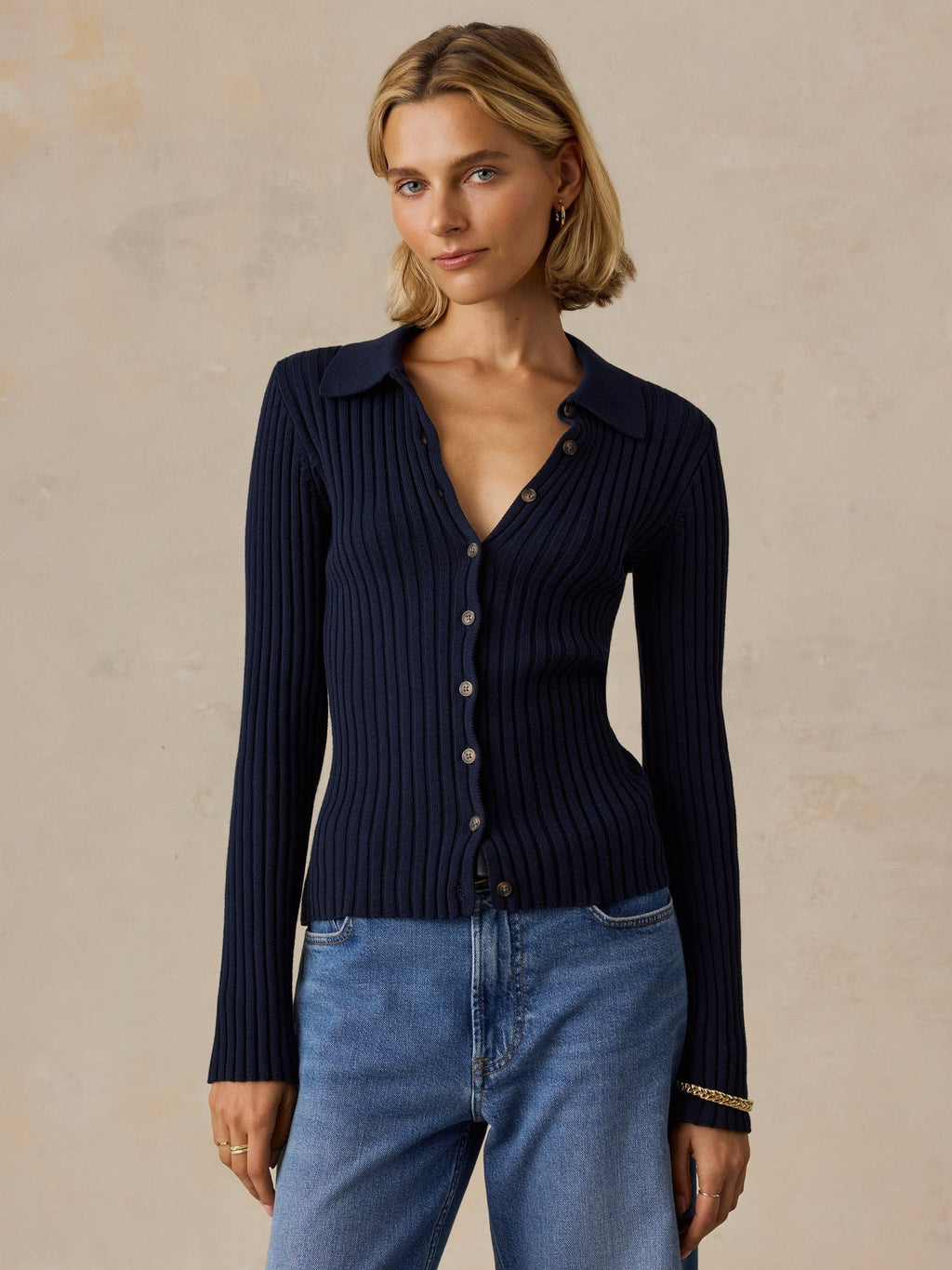 Sunwashed Cotton Ribbed Cardigan - Baritone Blue