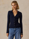 Sunwashed Cotton Ribbed Cardigan - Baritone Blue