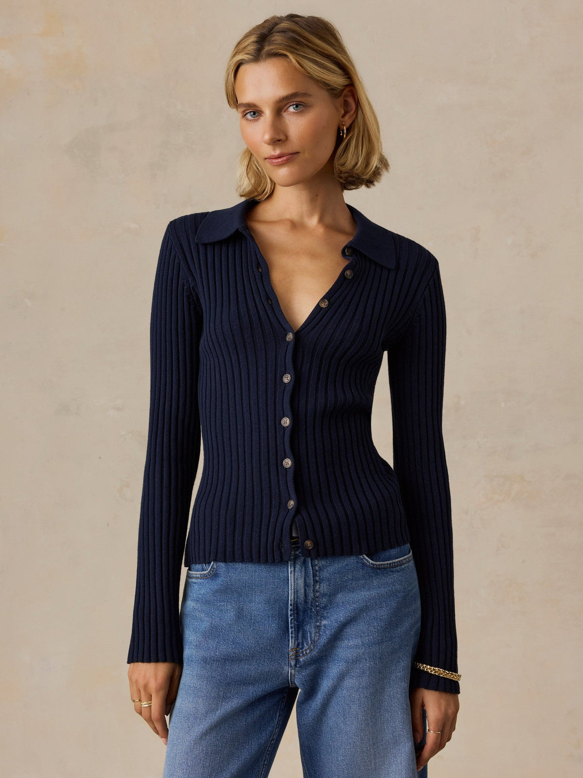 Sunwashed Cotton Ribbed Cardigan - Baritone Blue