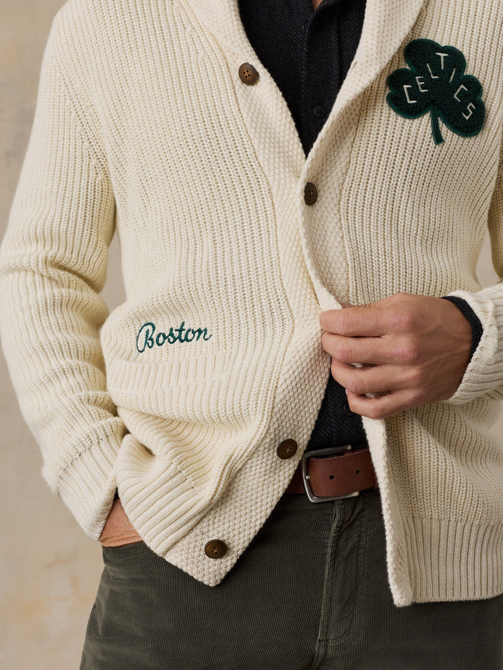 Boston Celtics Marled Cotton Cardigan - Ivory