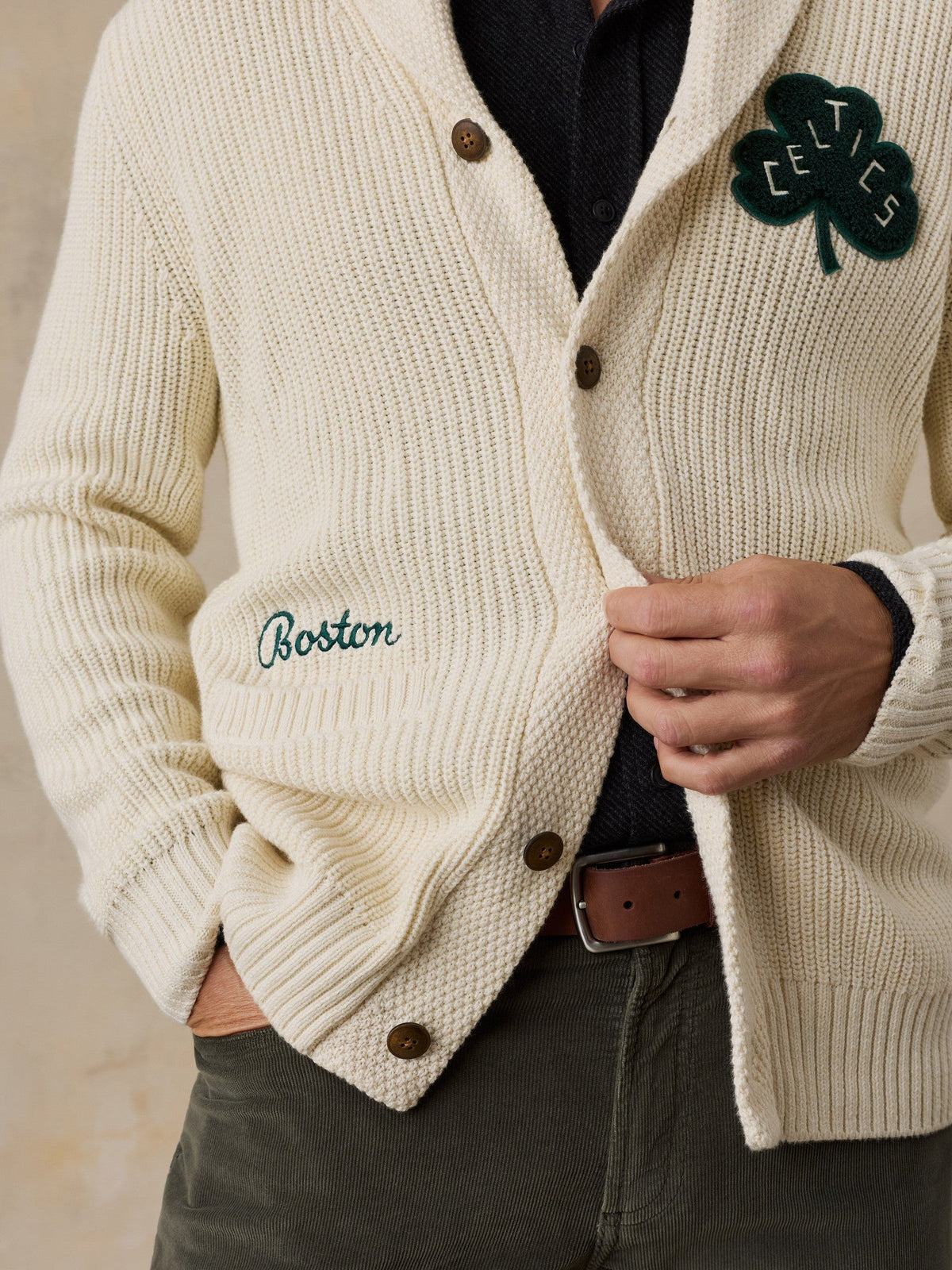 Boston Celtics Marled Cotton Cardigan - Ivory