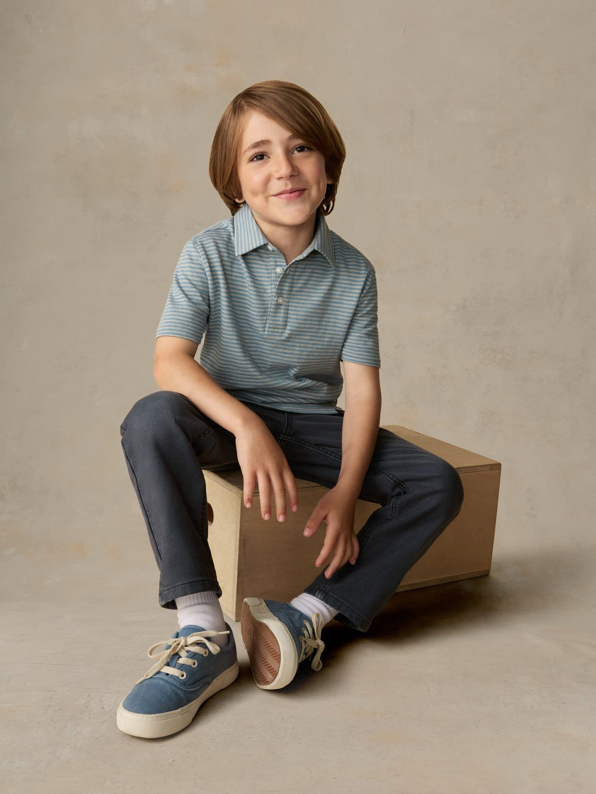 Little Kids Sunwashed Striped Tee Polo - Mountain Wind Stripe