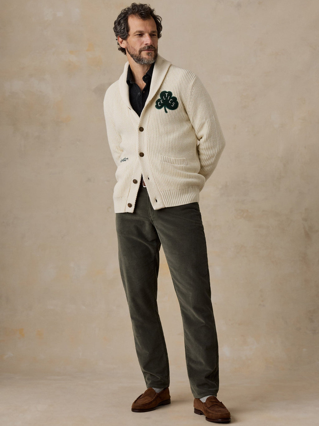 Boston Celtics Marled Cotton Cardigan - Ivory