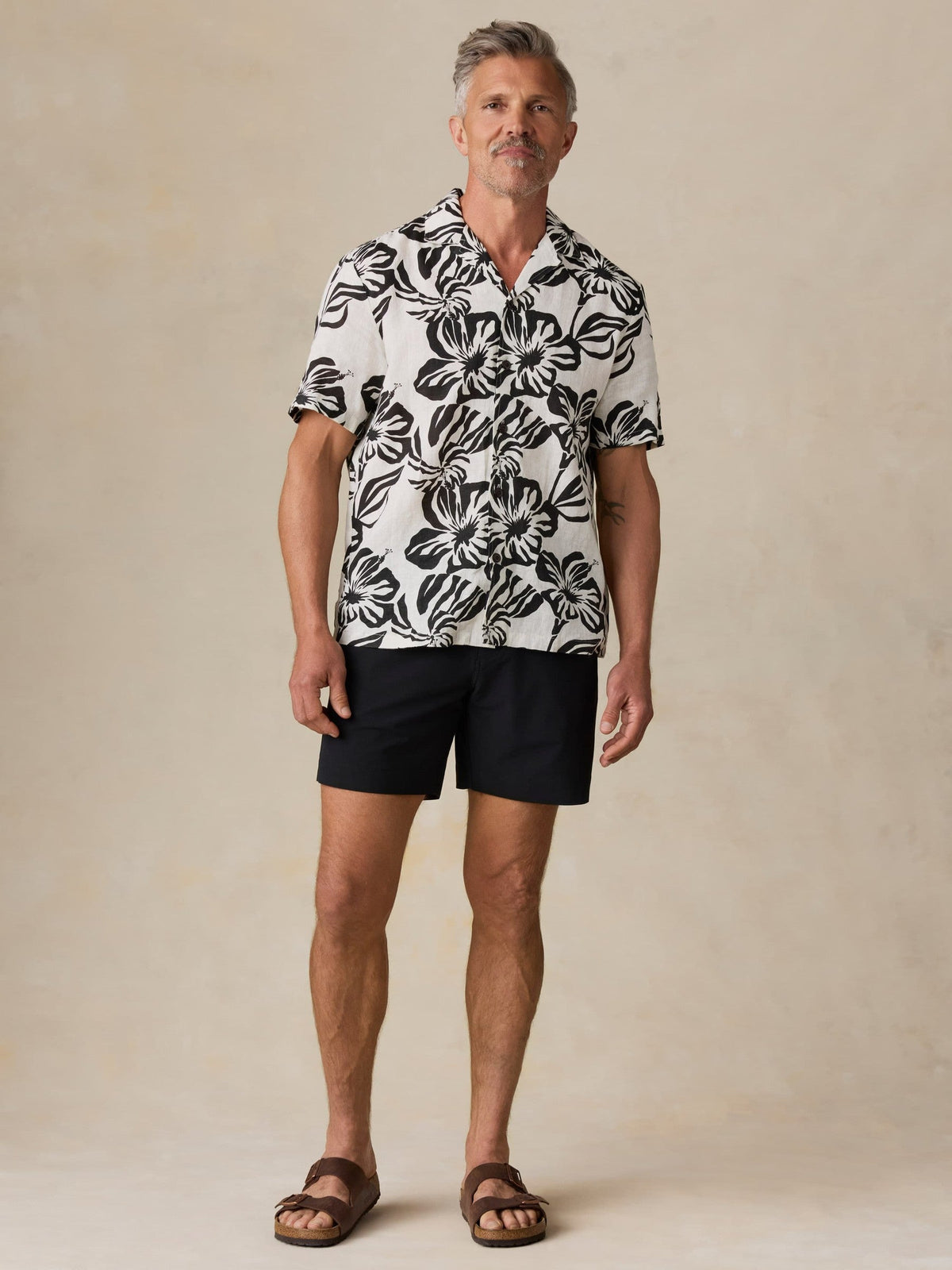 Short-Sleeve Linen Camp Shirt - Midnight Black Floral