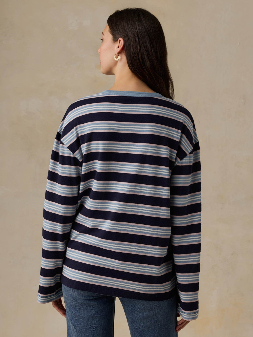 Sunwashed Long-Sleeve Retro Tee - Moonlit Tidal Stripe