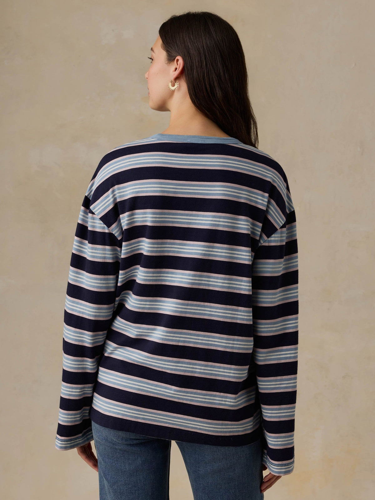 Sunwashed Long-Sleeve Retro Tee - Moonlit Tidal Stripe