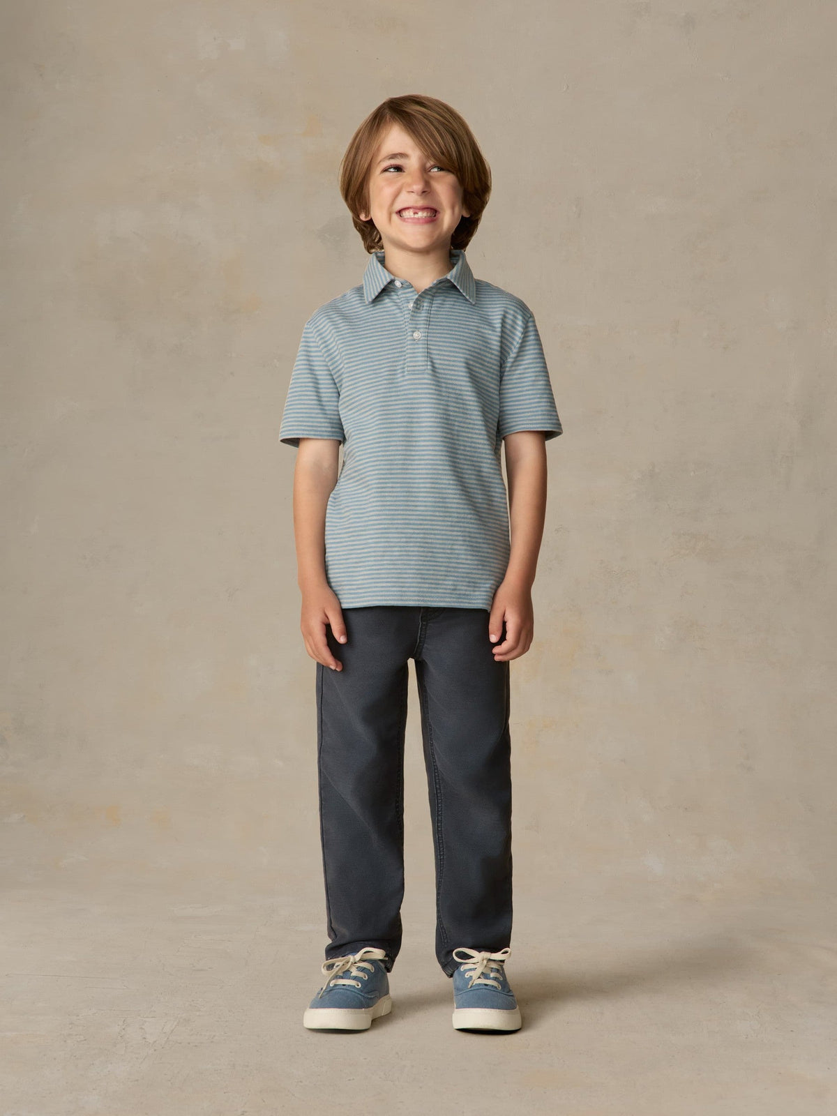 Little Kids Sunwashed Striped Tee Polo - Mountain Wind Stripe