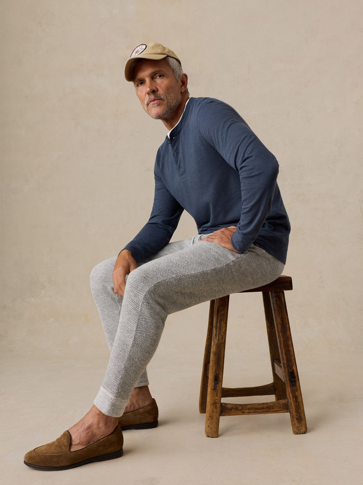 Long-Sleeve Waffle Henley - Blue Nights