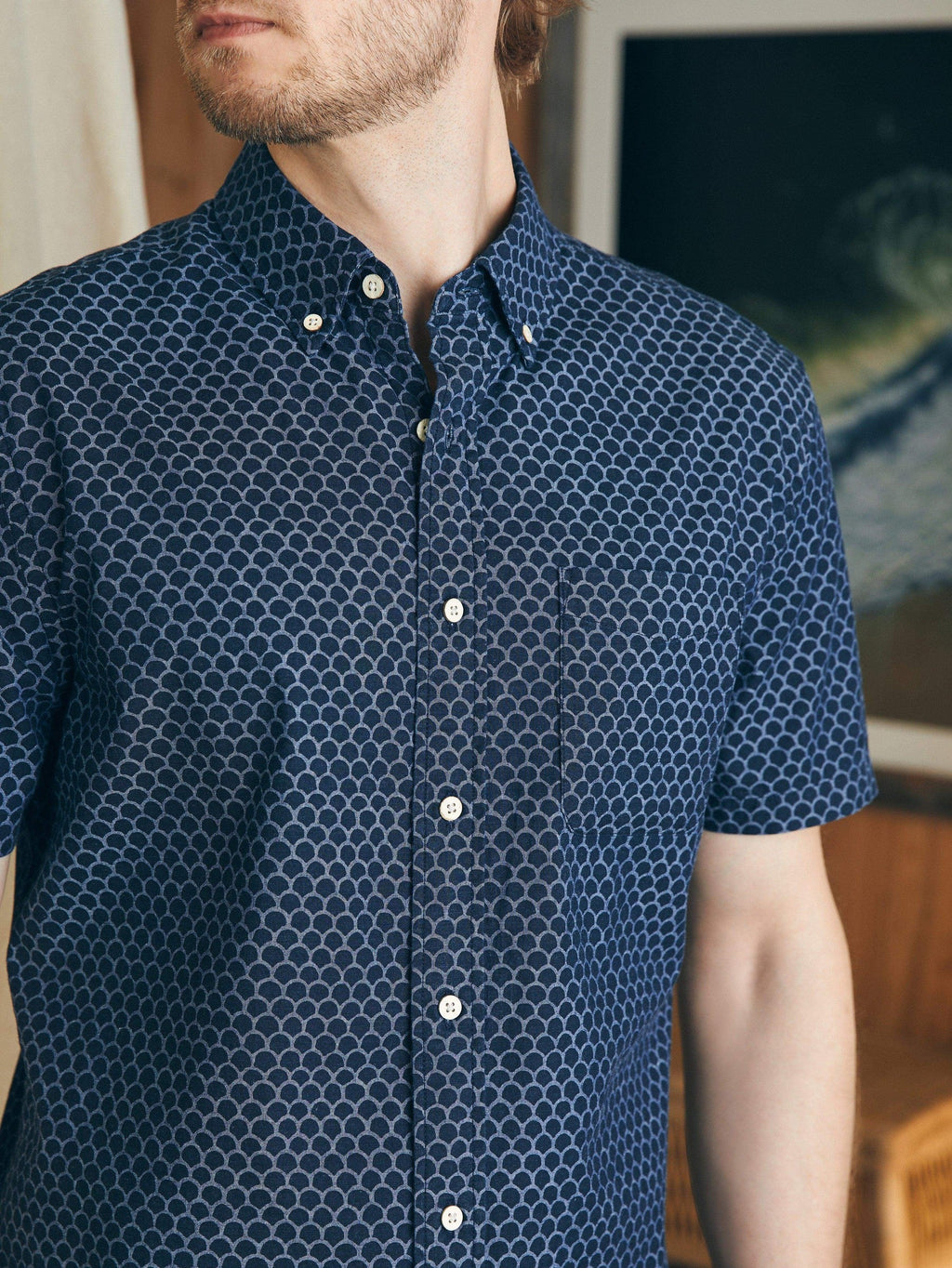 Short-Sleeve Stretch Playa Shirt - Midnight Fish Scale