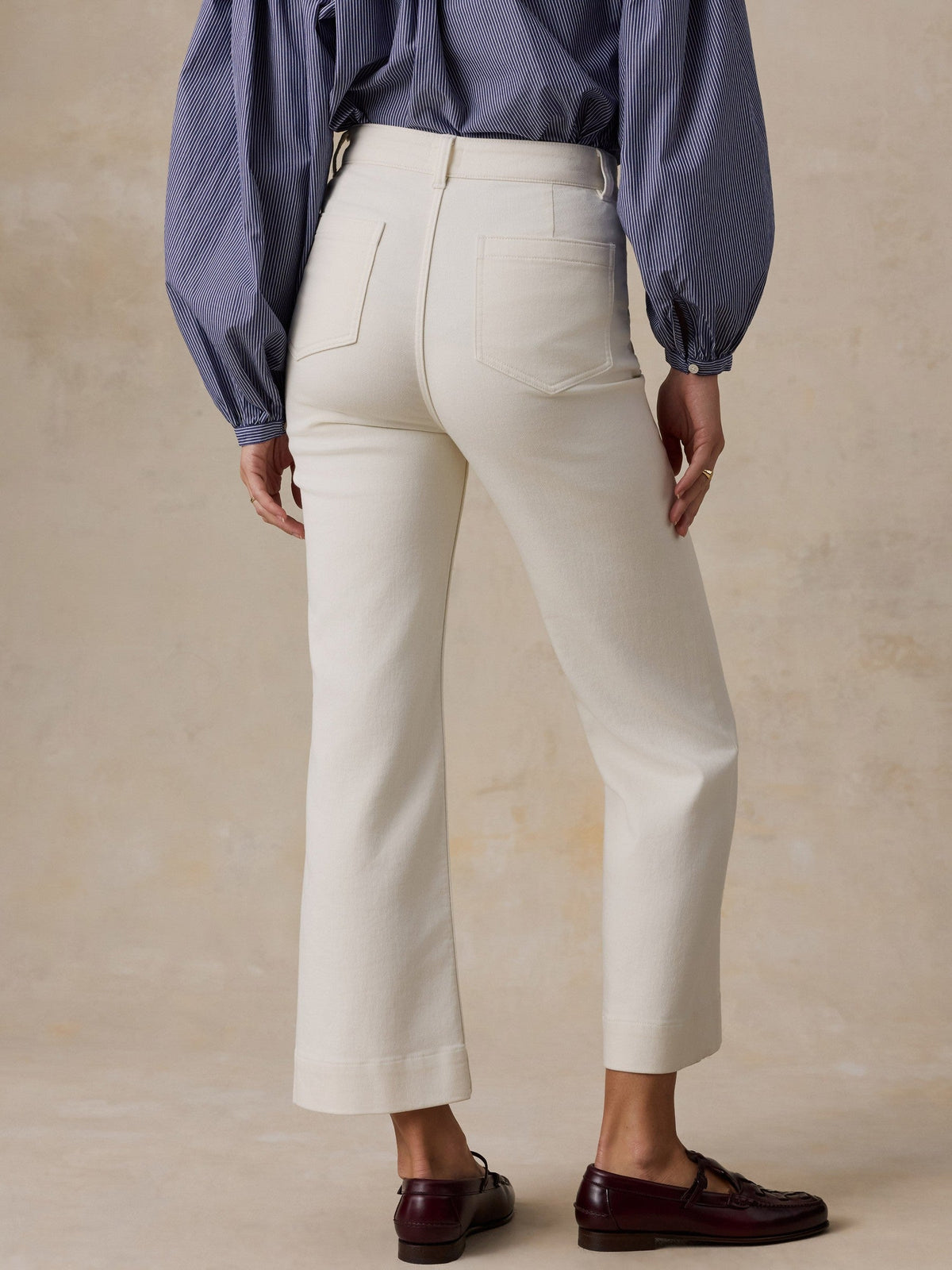 Stretch Terry Patch Pocket Ankle Pant - Egret