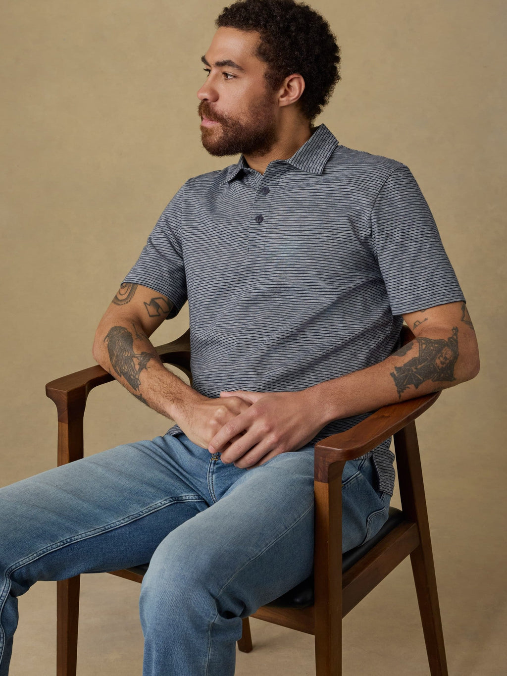 Sunwashed Tee Polo - Dune Stripe Navy
