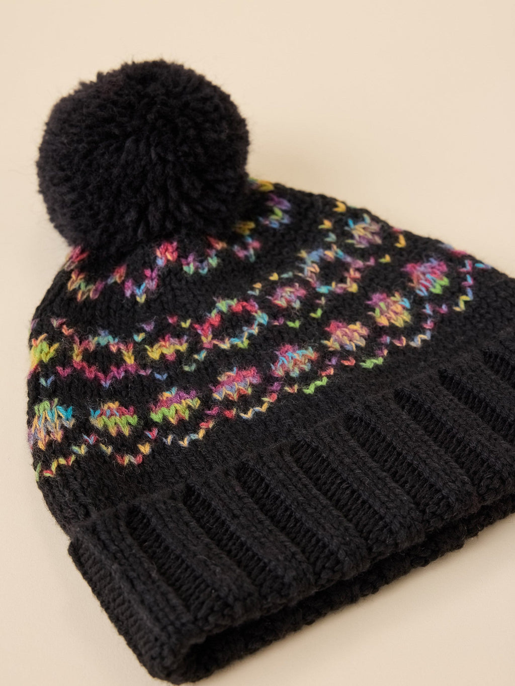 Harbor Lights Fairisle Pom Beanie - Black Multi