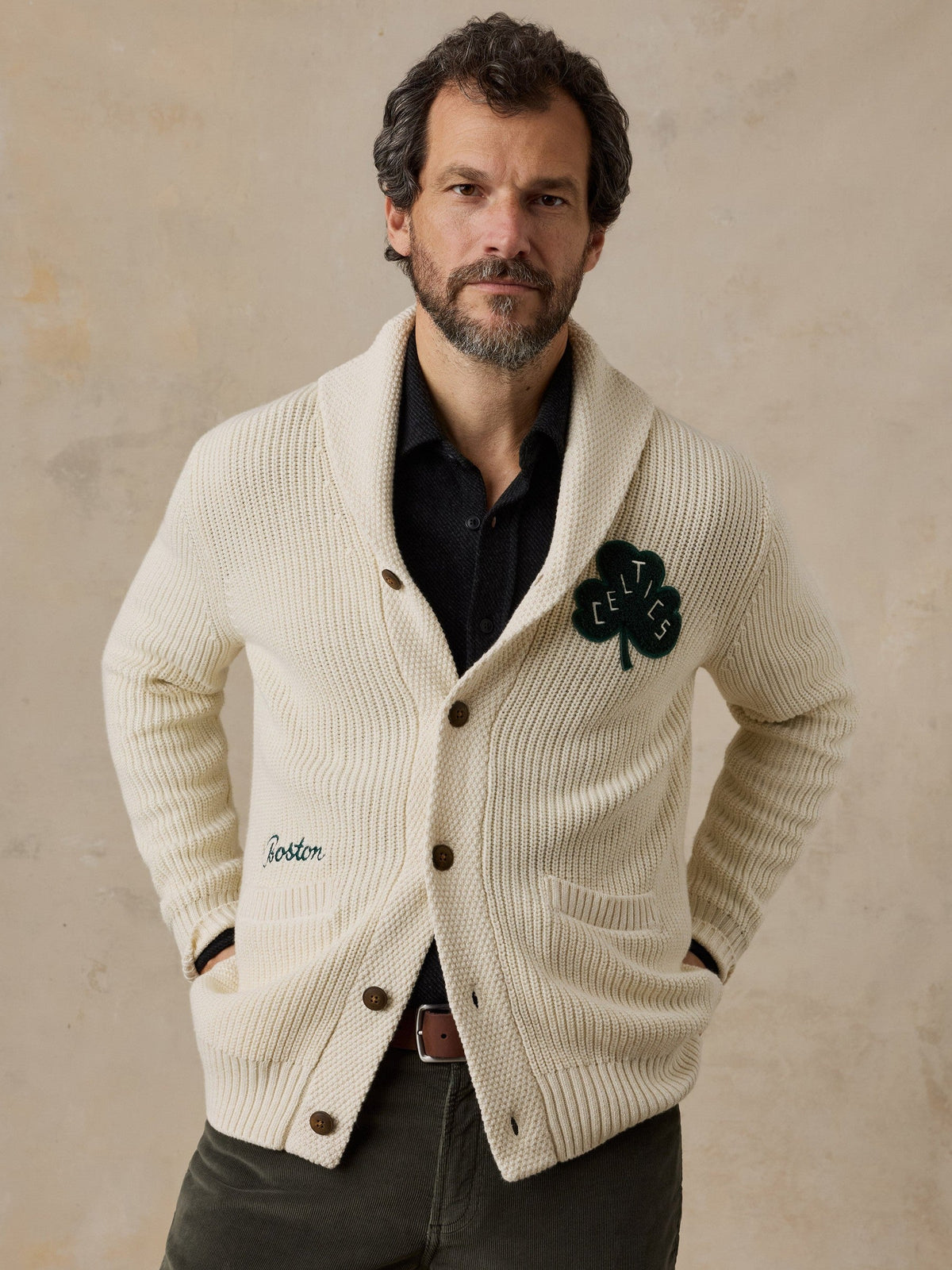 Boston Celtics Marled Cotton Cardigan - Ivory