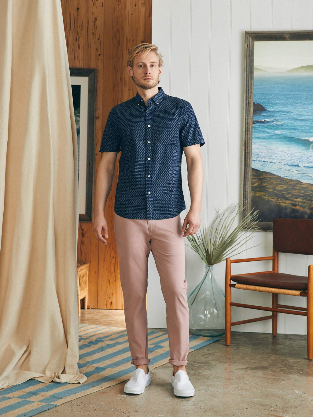 Short-Sleeve Stretch Playa Shirt - Midnight Fish Scale