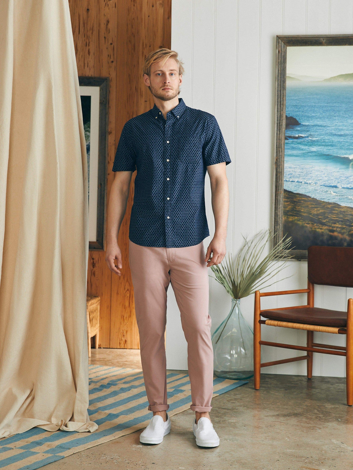 Short-Sleeve Stretch Playa Shirt - Midnight Fish Scale