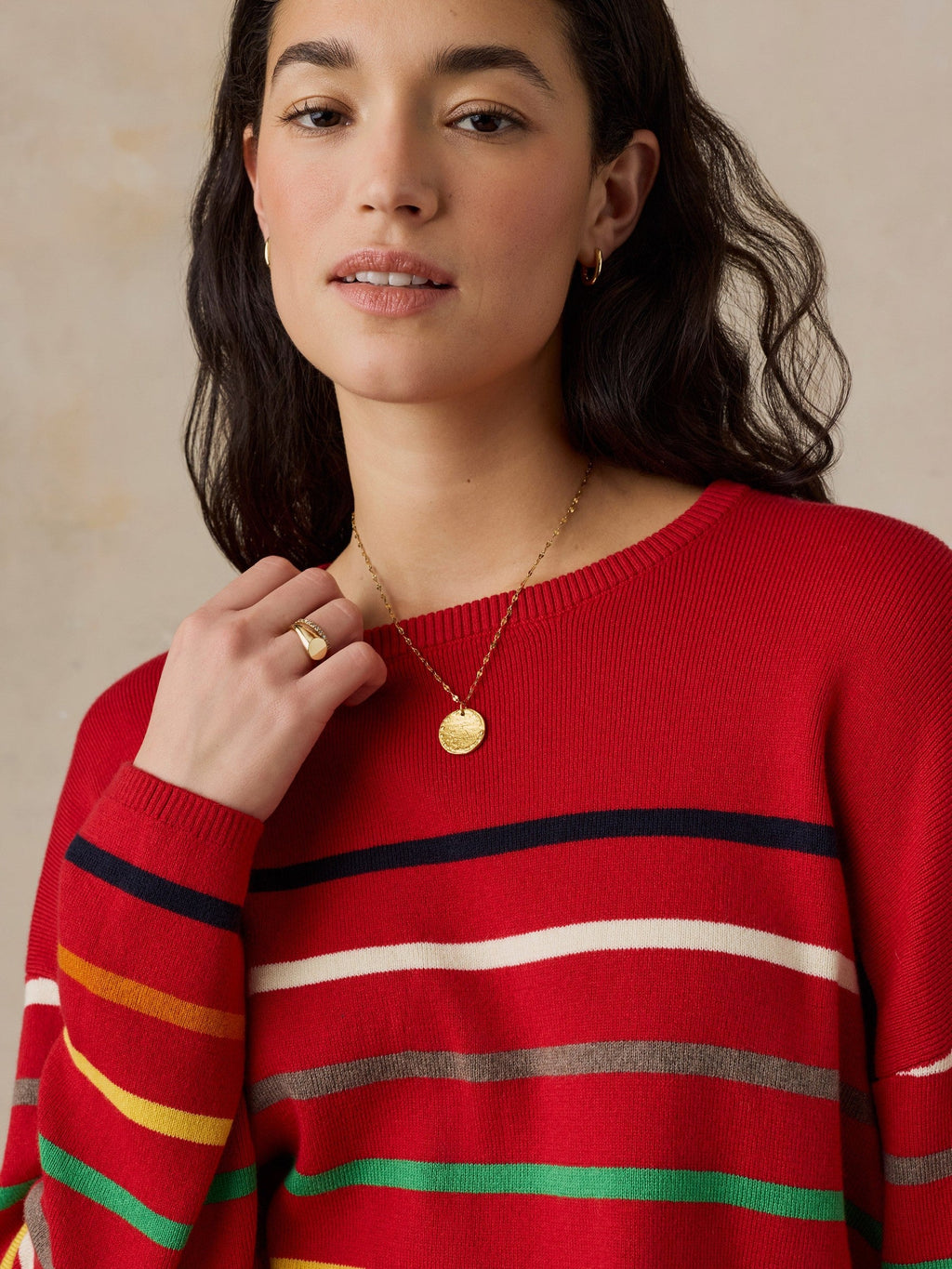 Cotton Cashmere Crew - Salsa Multi Stripe