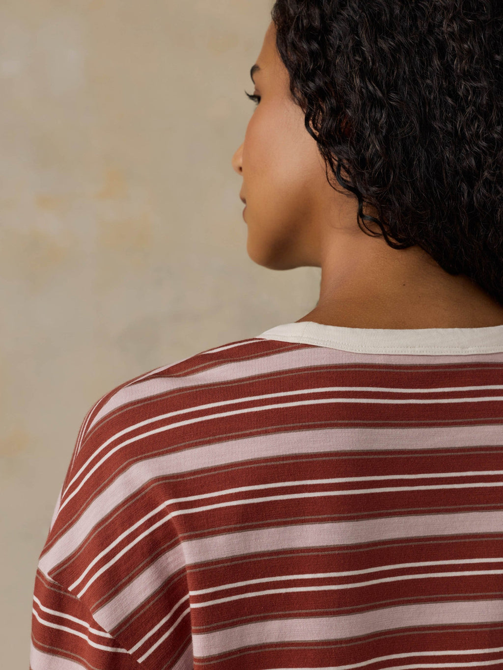 Sunwashed Long-Sleeve Retro Tee - Rosewood Stripe