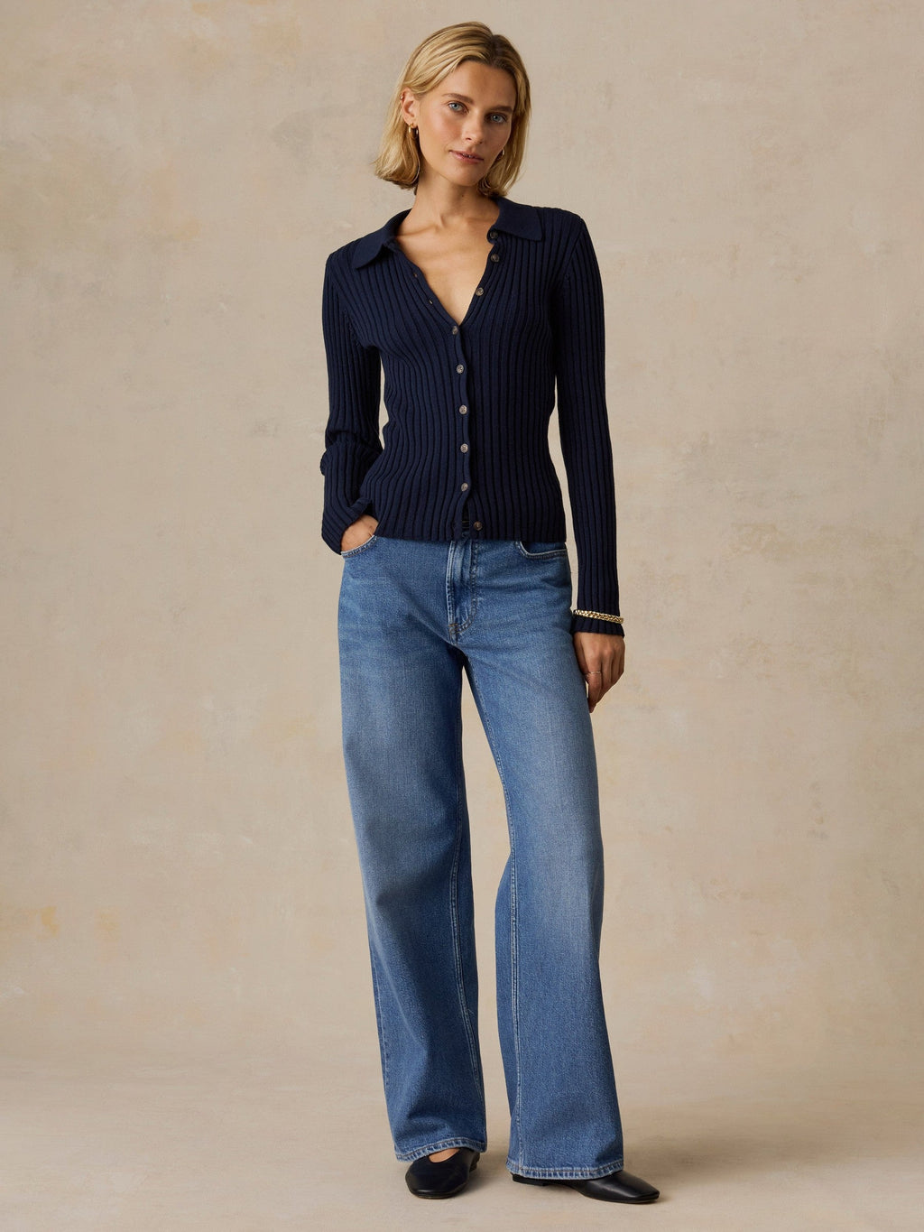 Sunwashed Cotton Ribbed Cardigan - Baritone Blue