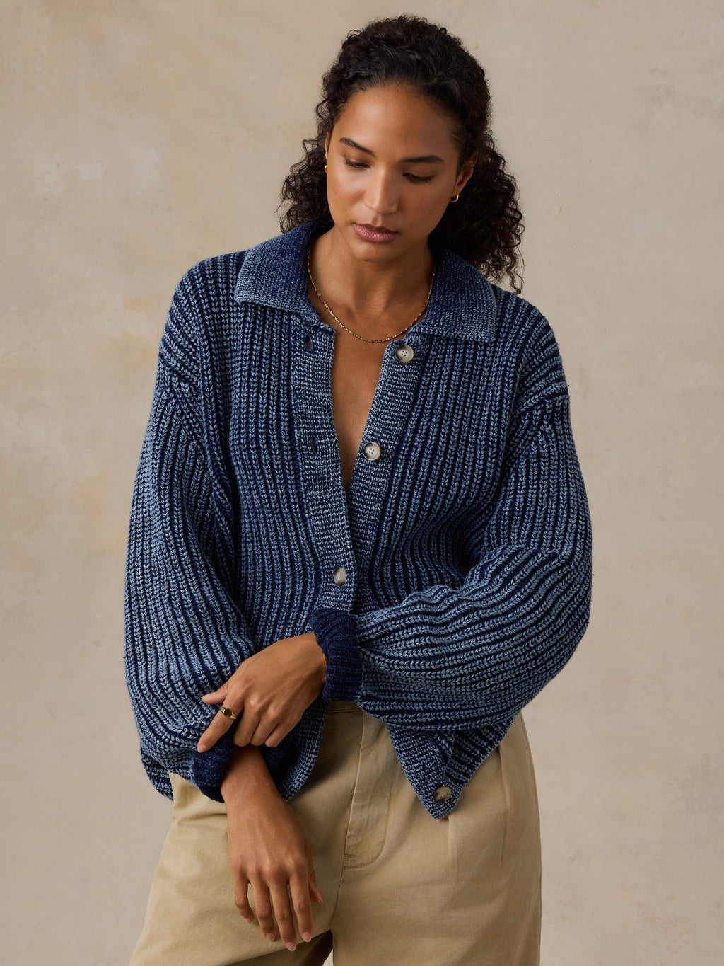 Sunwashed Indigo Cotton Lodge Cardigan - Midnight Indigo Wash