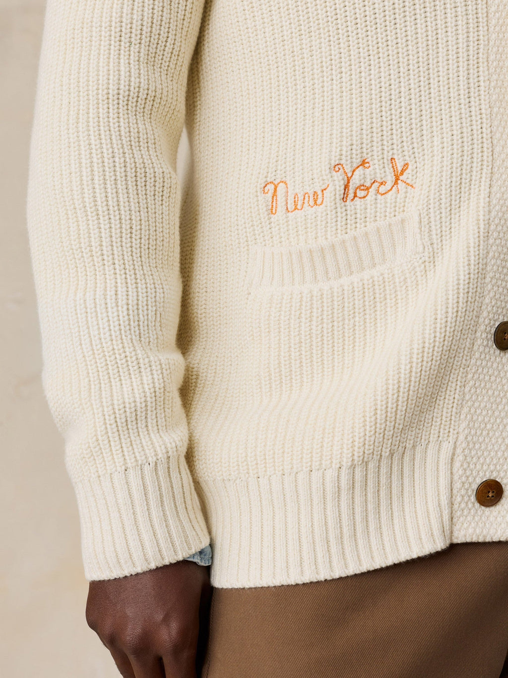 NY Knicks Marled Cotton Cardigan - Ivory