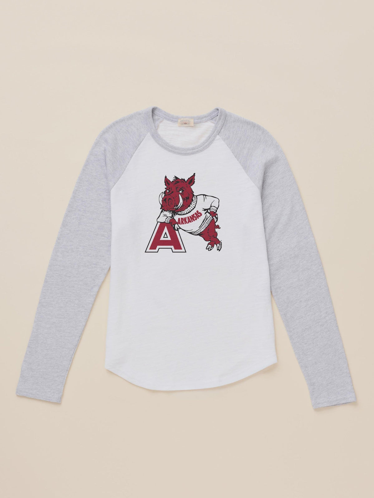 University of Arkansas Sunwashed Organic Raglan Long-Sleeve - Light Grey Heather