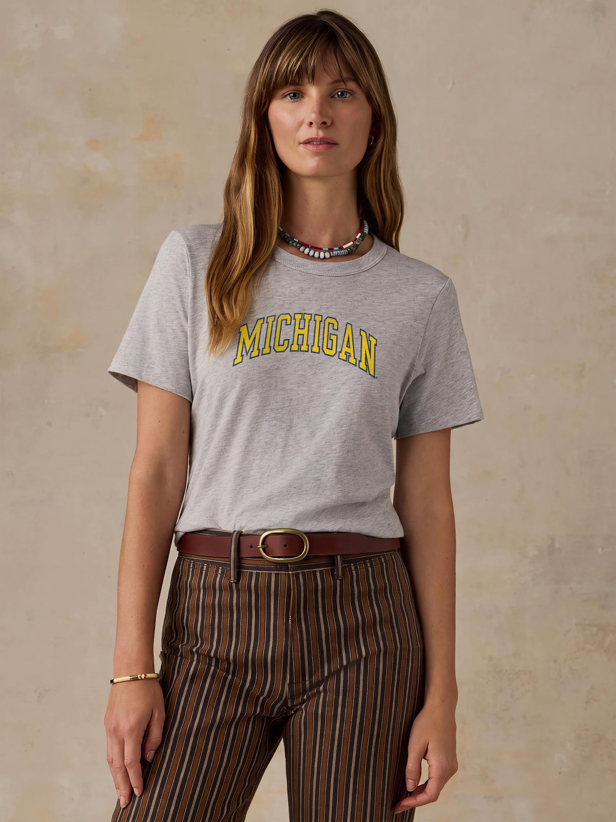 University of Michigan Sunwashed Regenerative Tee - Dune Grey Heather